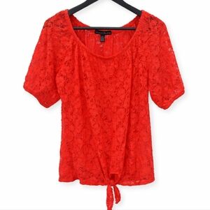 French Laundry Red Eyelet Tie Front Blouse Sz XL